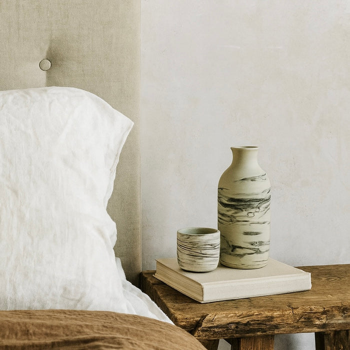 Ripple Bedside Carafe with Cup in Black& White