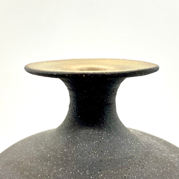 One Off Vessel in Raw Black Clay with Gold Glazed Mouth