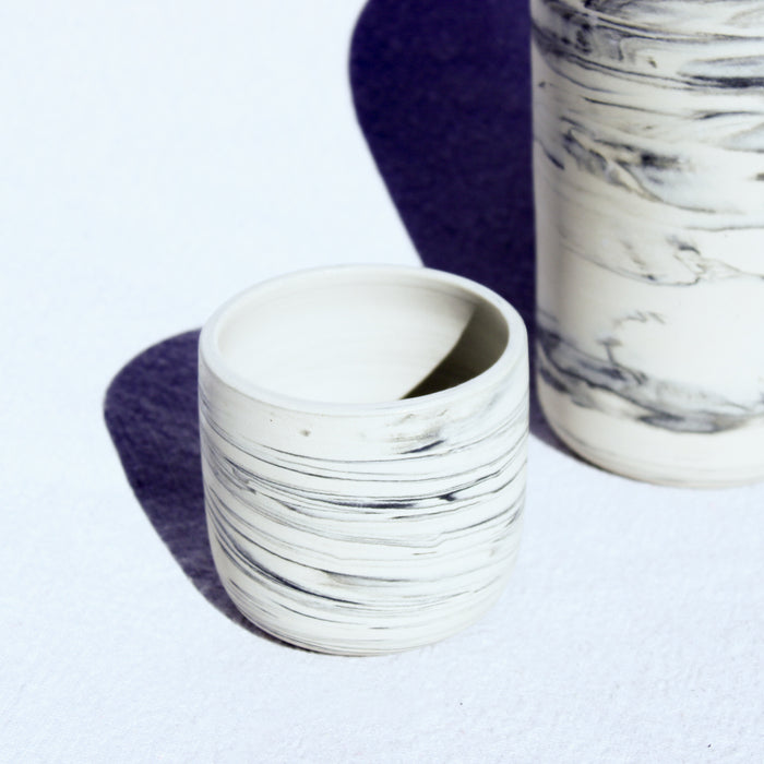 Ripple Bedside Carafe with Cup in Black& White