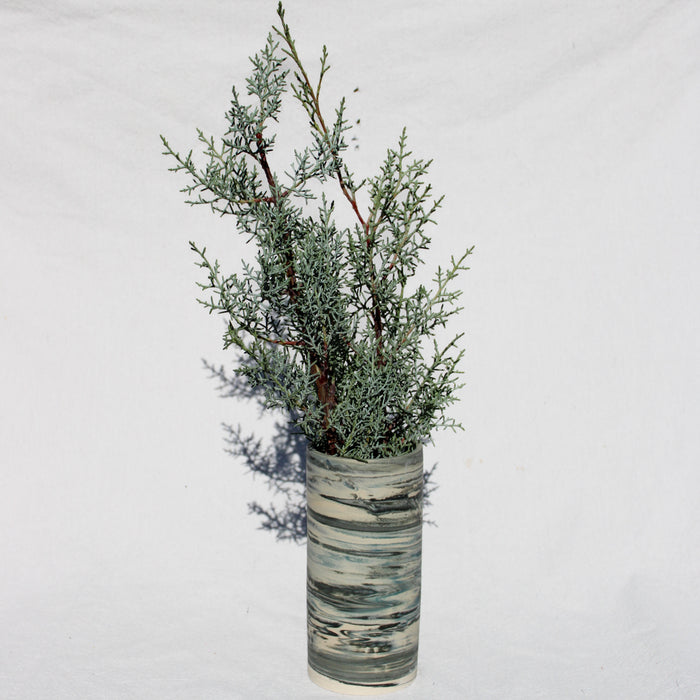 Ripple Large Cylinder Vase in Black and Dark Teal