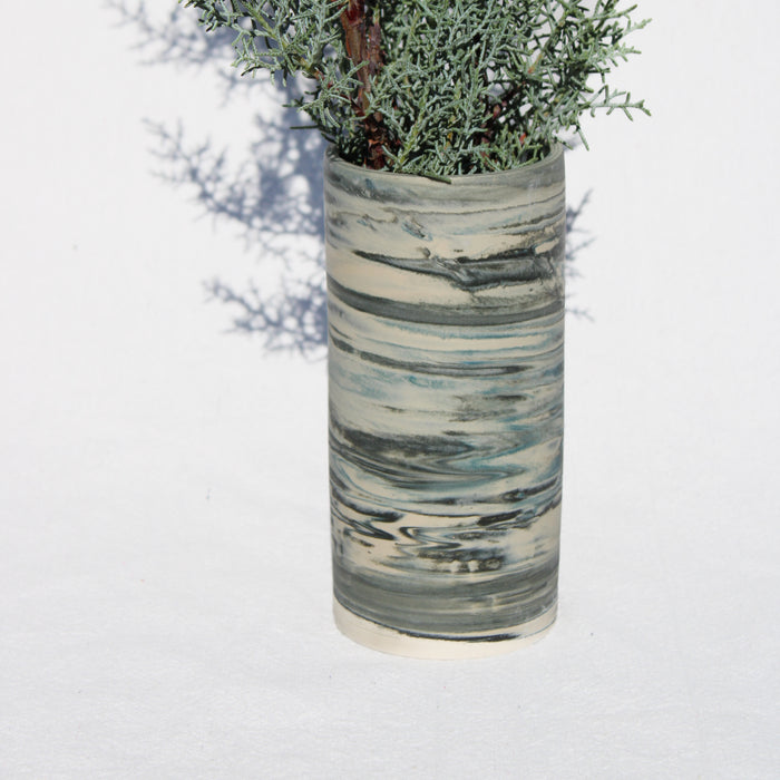 Ripple Large Cylinder Vase in Black and Dark Teal
