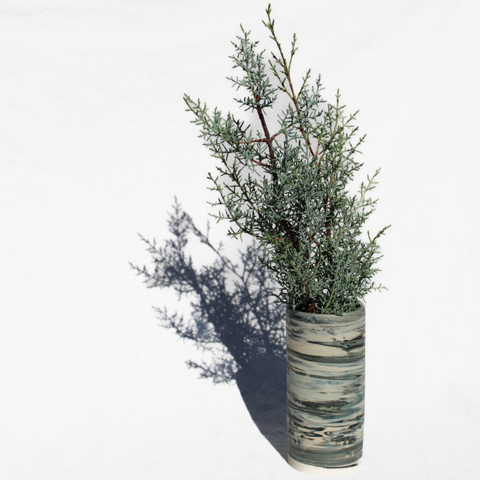 Ripple Large Cylinder Vase in Black and Dark Teal