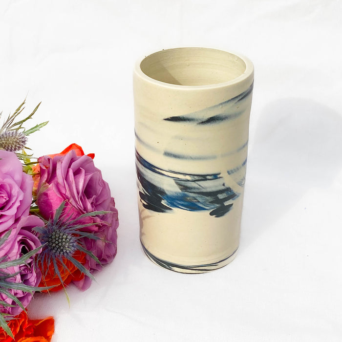 Ripple Cylinder Vase in Minimalist Black & Dark Teal (Made-to-Order)