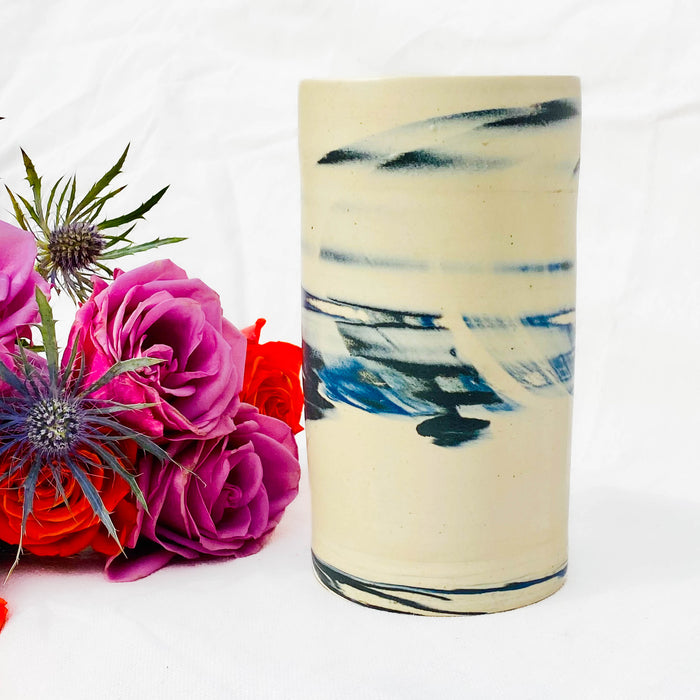 Ripple Cylinder Vase in Minimalist Black & Dark Teal (Made-to-Order)